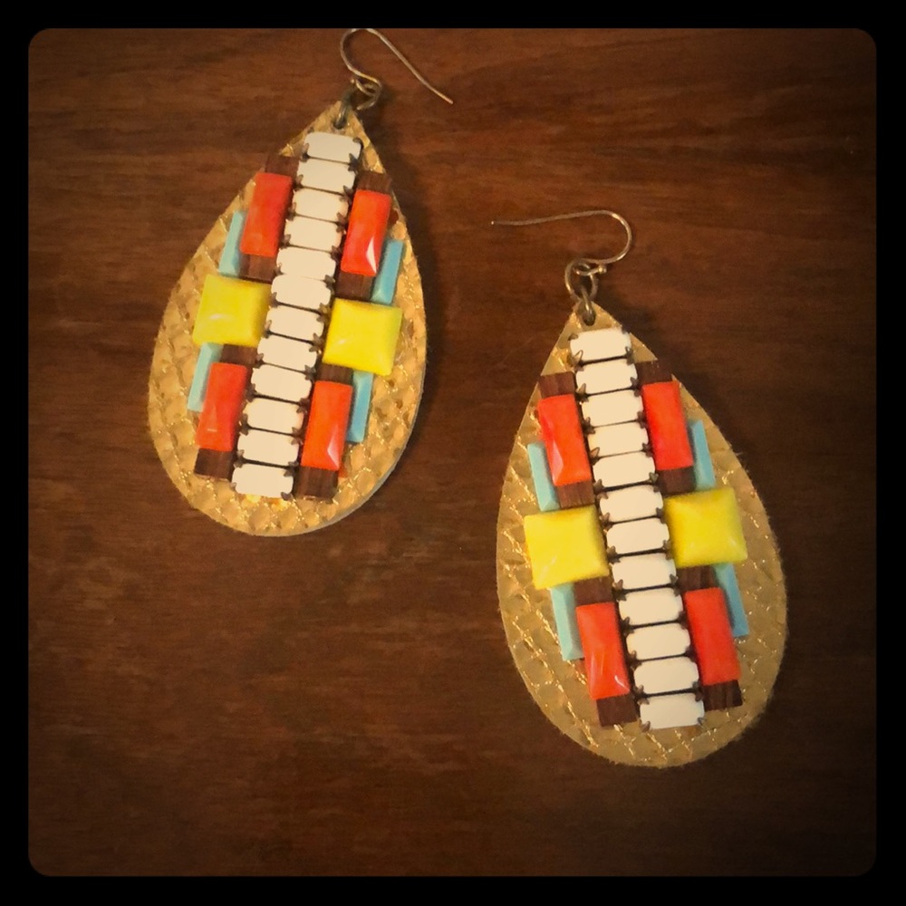 Anthropologie gold embossed leather earrings